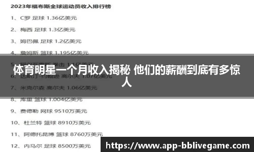 体育明星一个月收入揭秘 他们的薪酬到底有多惊人